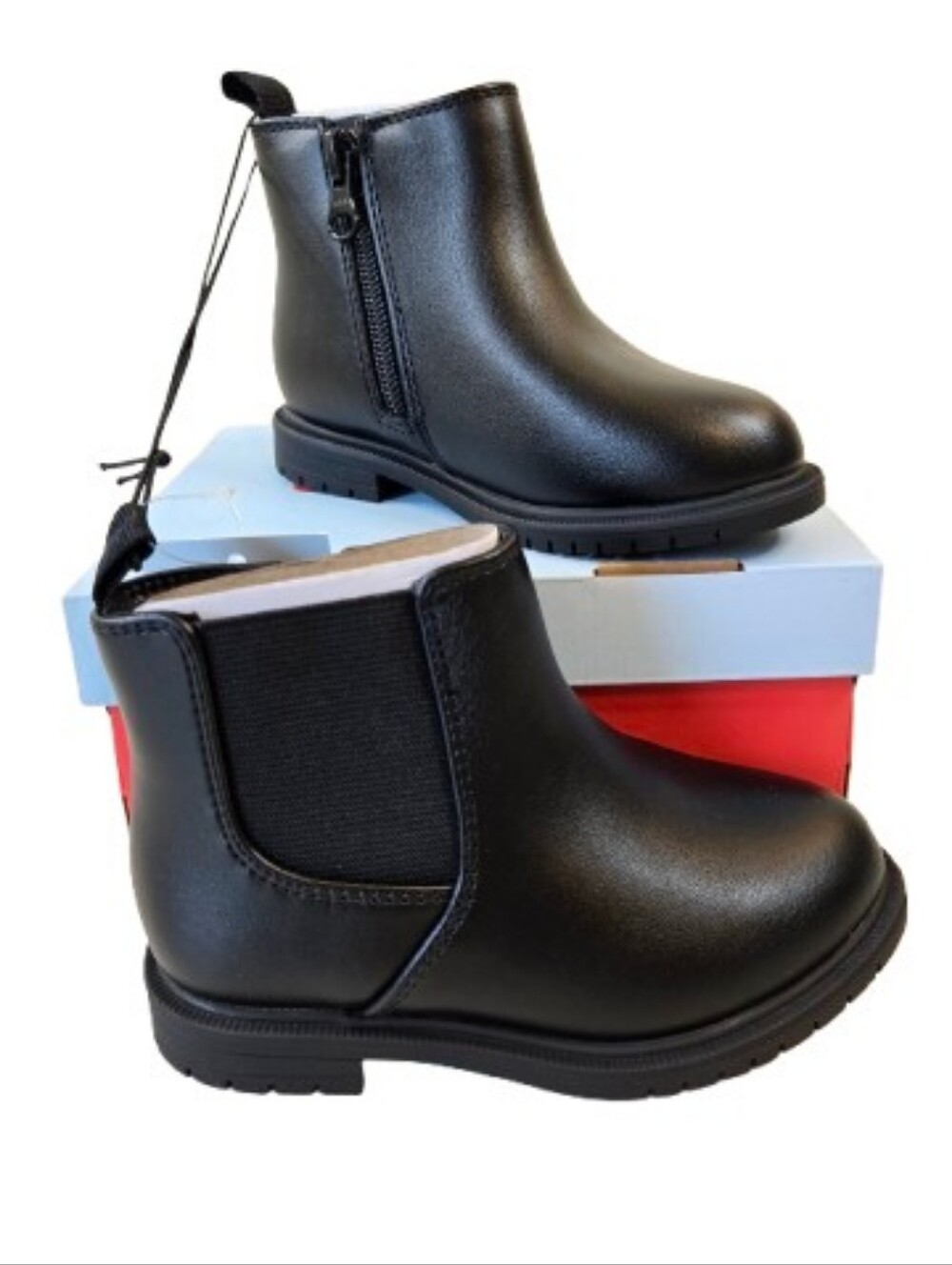 NWT Cat & Jack Black Chelsea Style Zip Ankle Boots Tanner Size 6 7 8 Little Girl